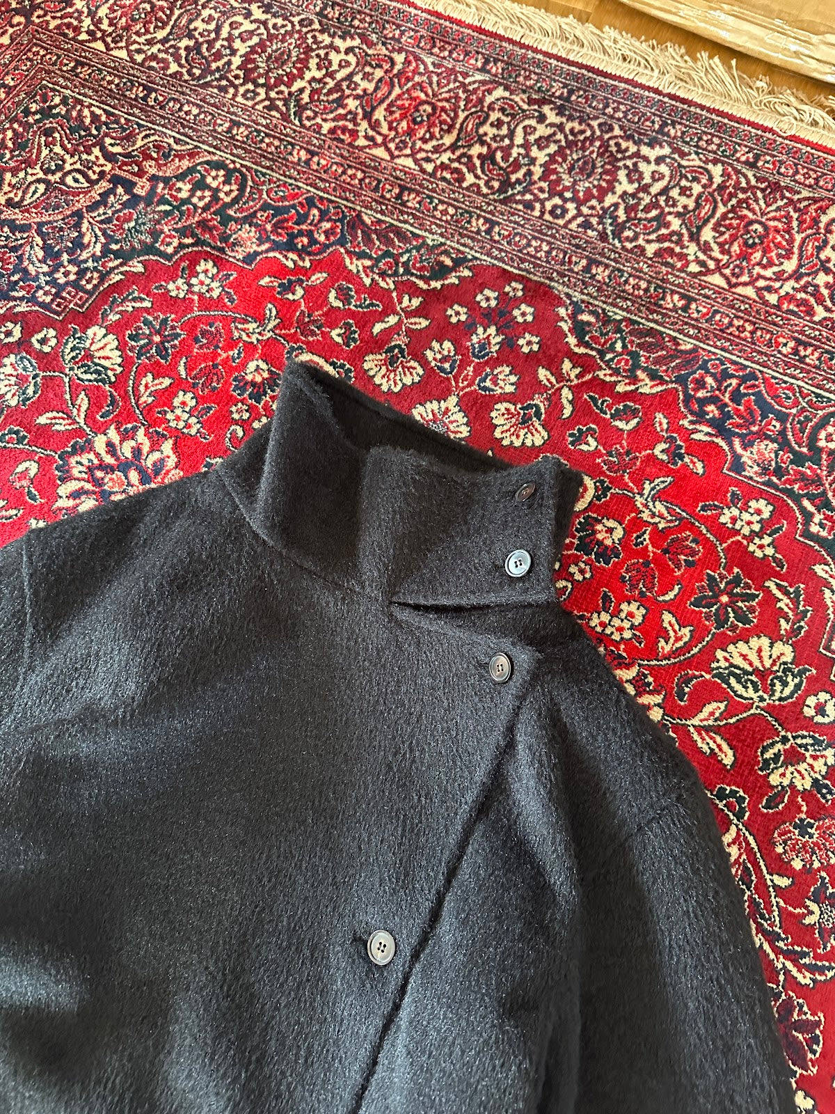 Black High-Neck Wool Trench Coat V1 - detail 2