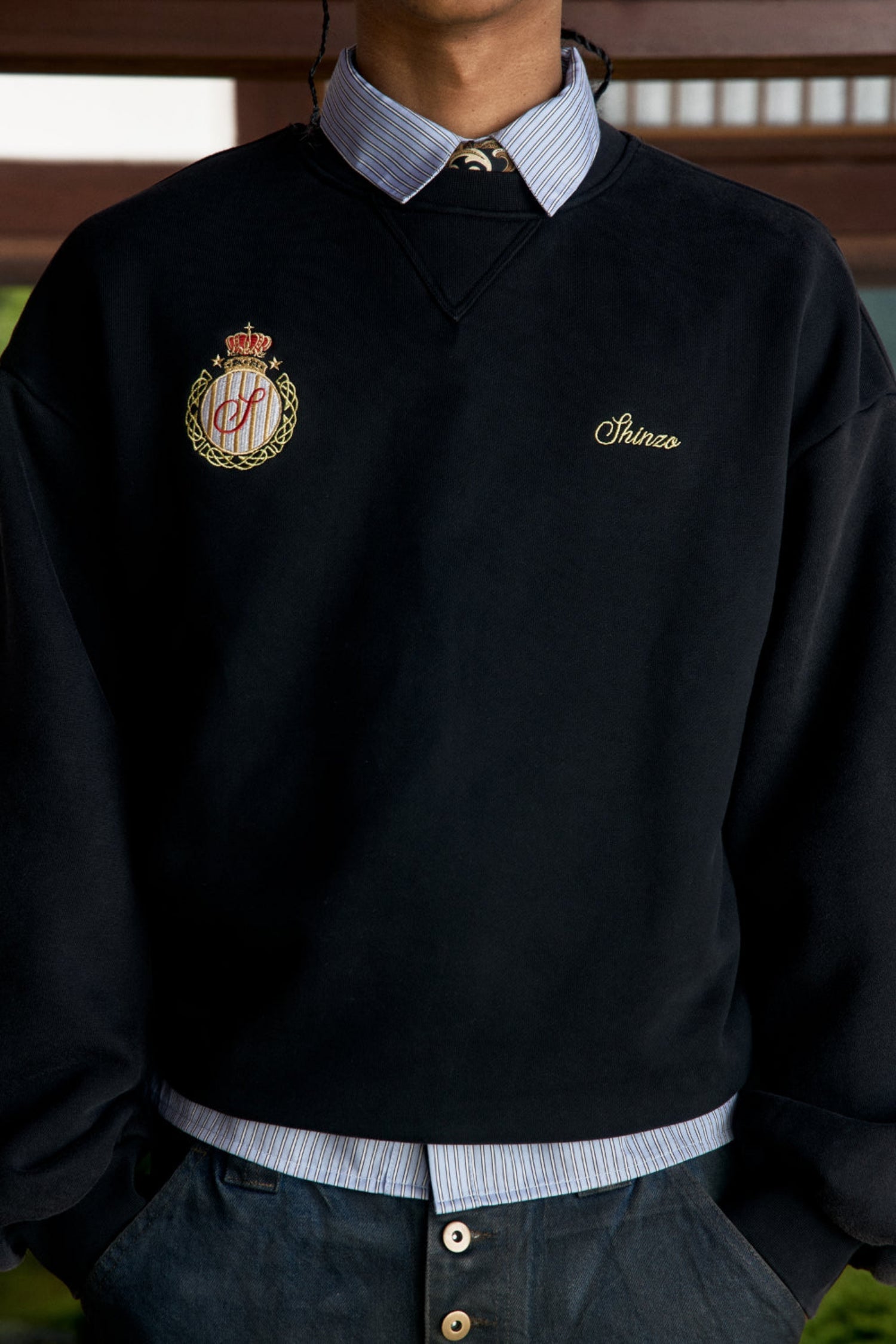 Aged Black Cotton Jersey Crewneck