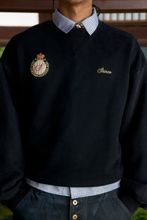 Aged Black Cotton Jersey Crewneck