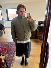 Green Herringbone Bomber