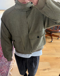 Green Herringbone Bomber