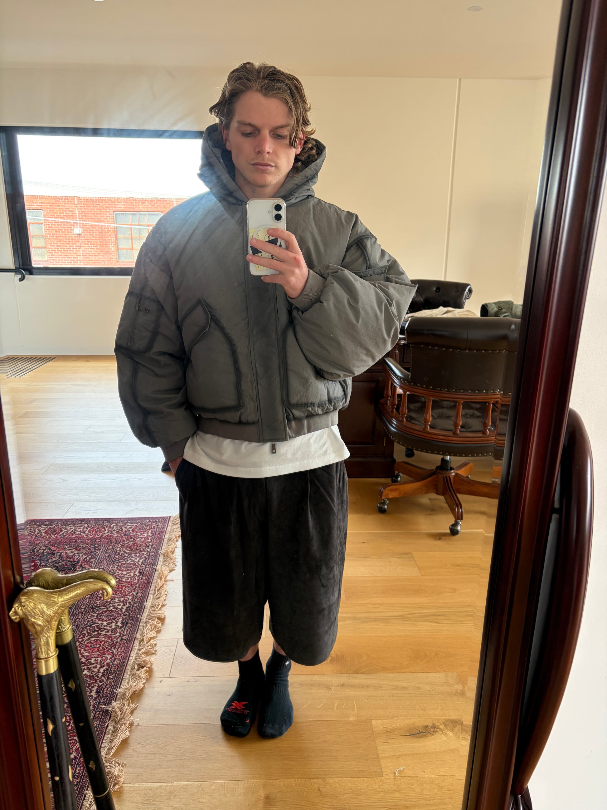 Grey Bomber Puffer Jacket
