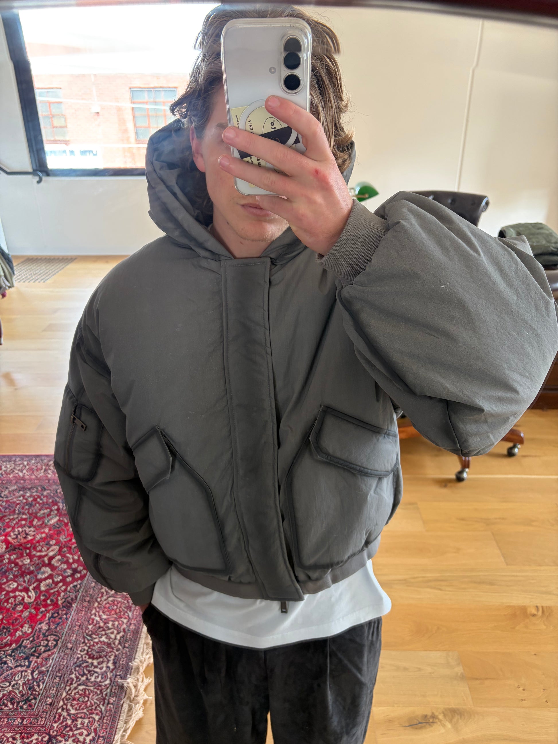 Grey Bomber Puffer Jacket