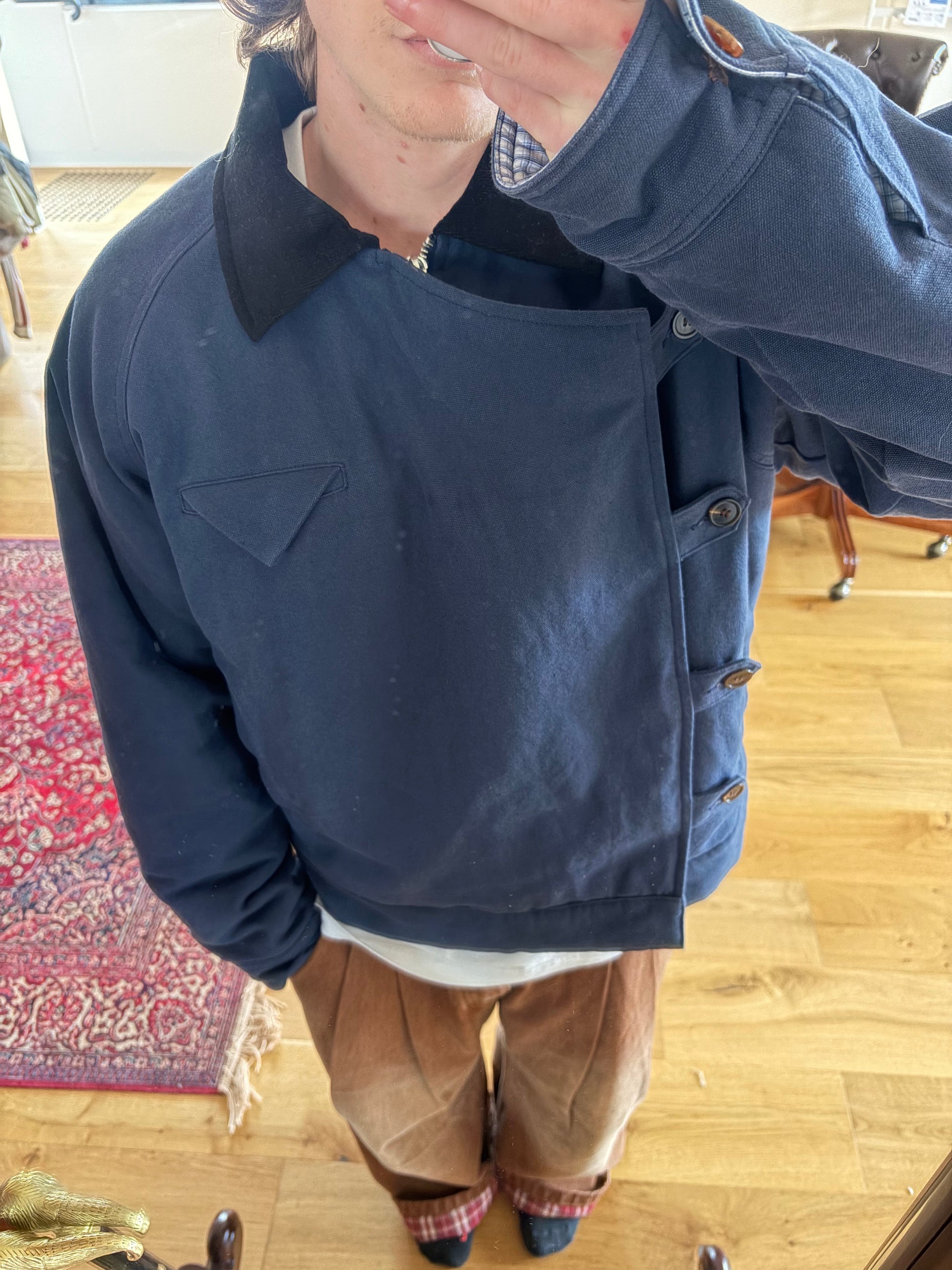 Navy Side Closure Canvas Jacket