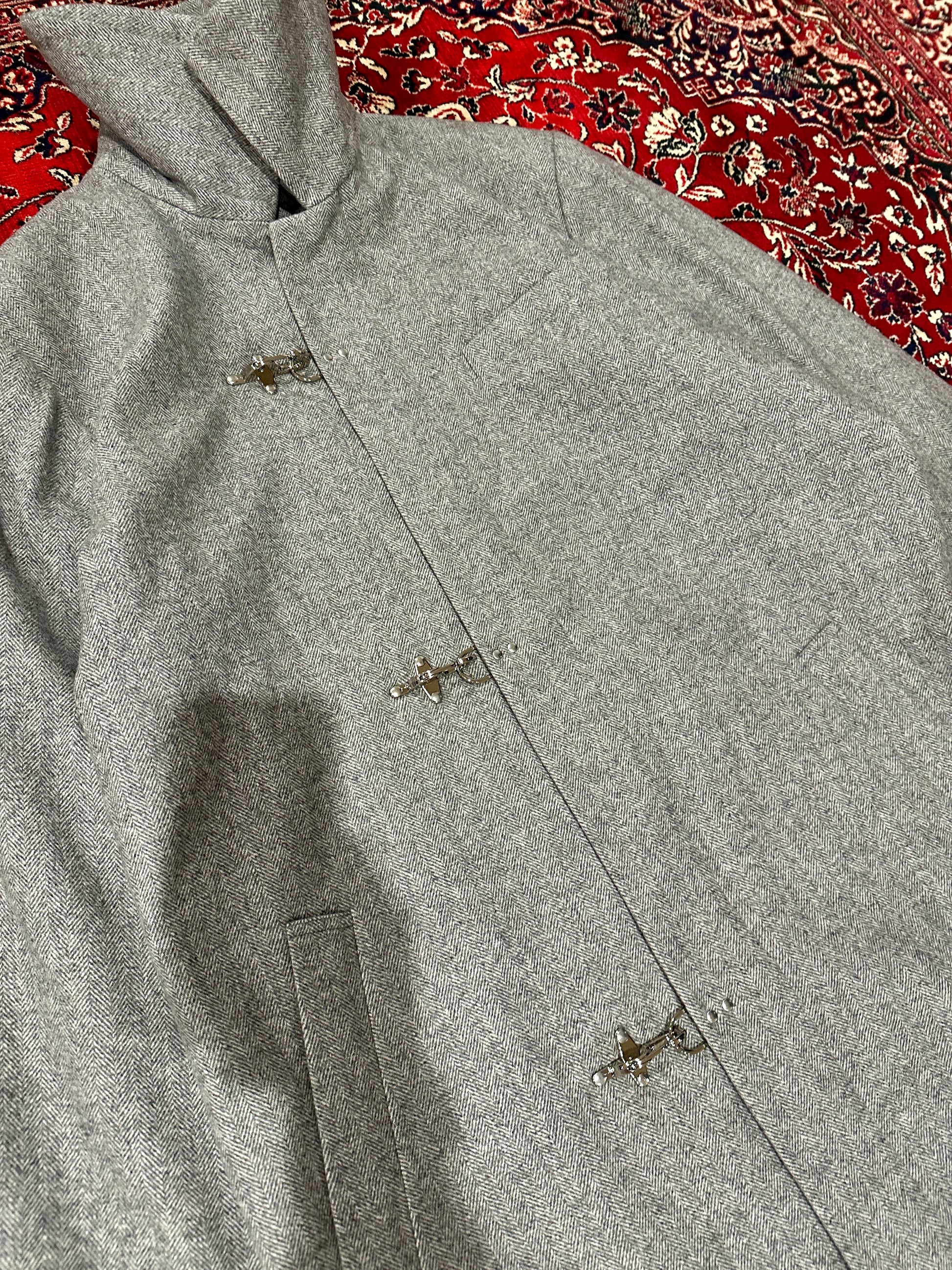 Grey Herringbone Clasp Trench Coat