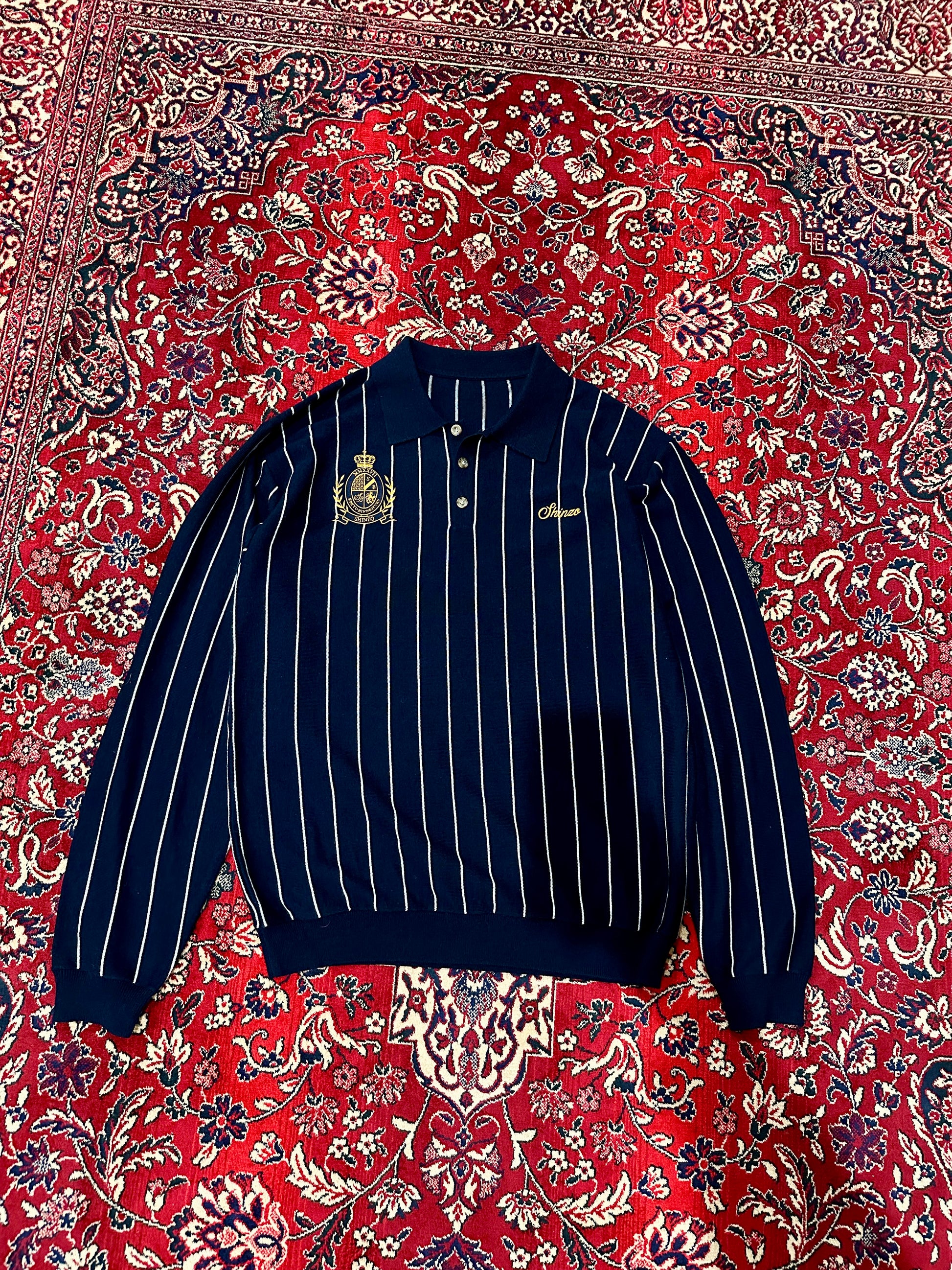 Navy Pinstripe Merino Wool Knitted Longsleeve