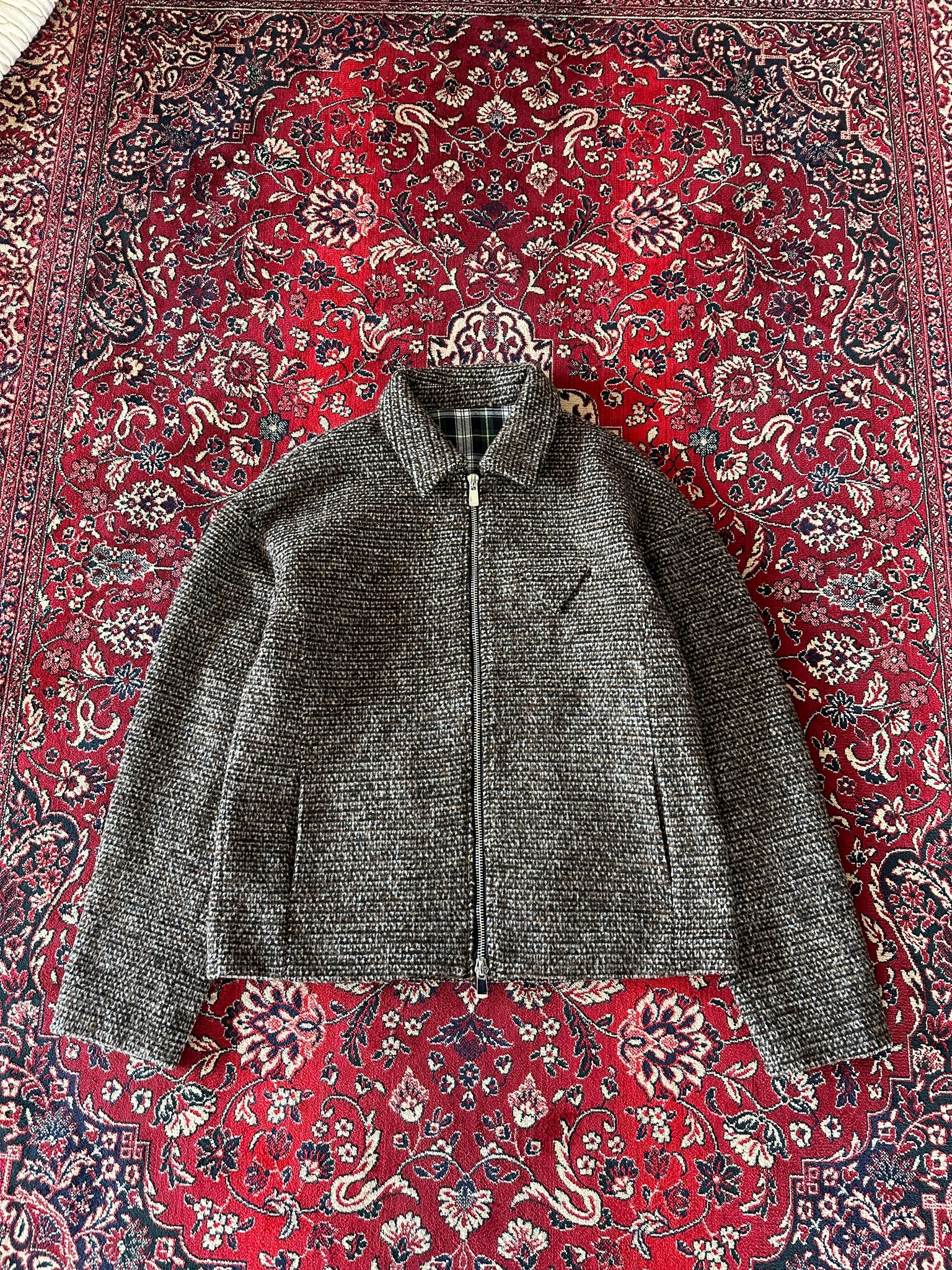 Brown Speckled Plaid Lined Zip Up Jacket