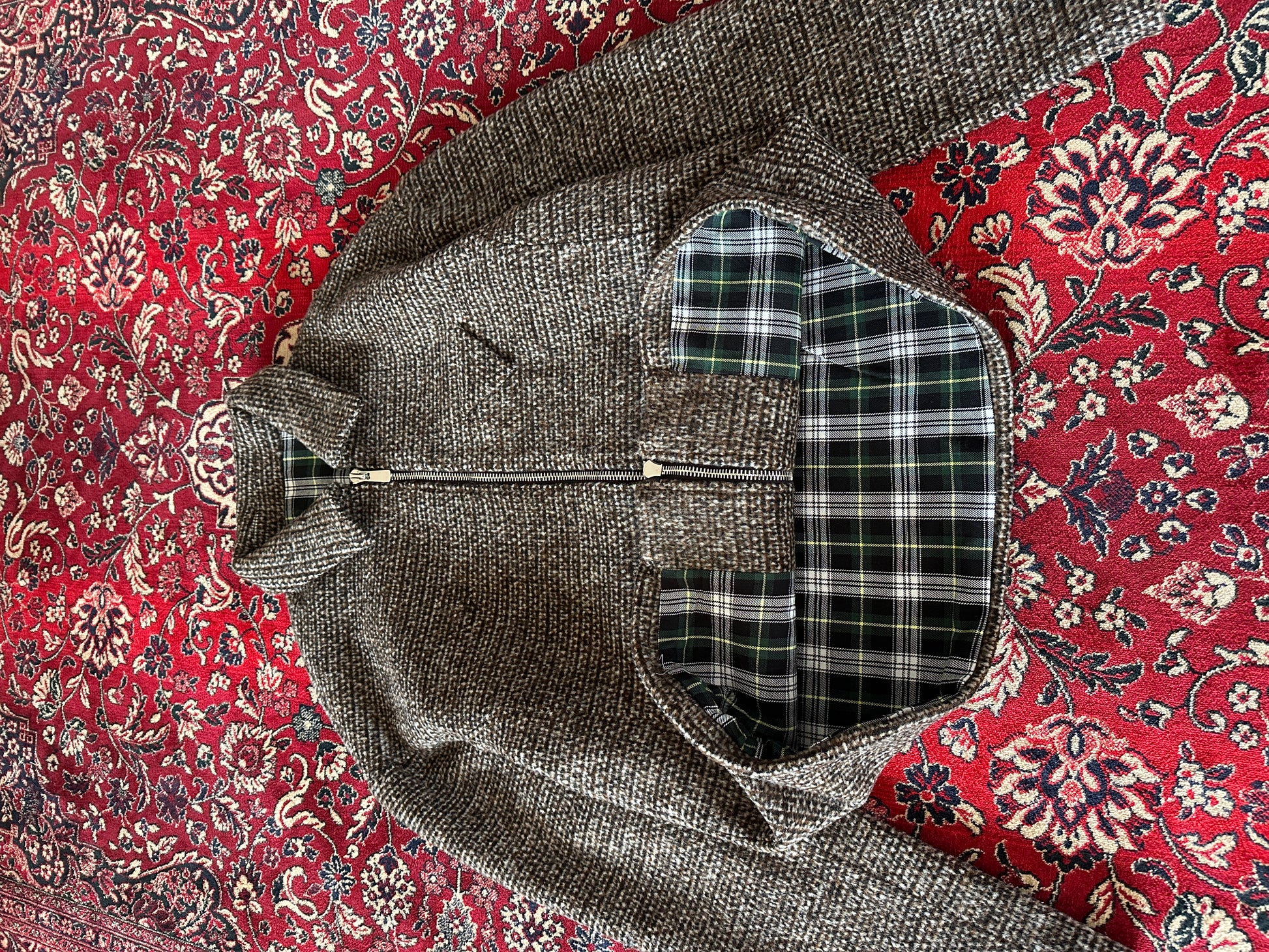 Brown Speckled Plaid Lined Zip Up Jacket