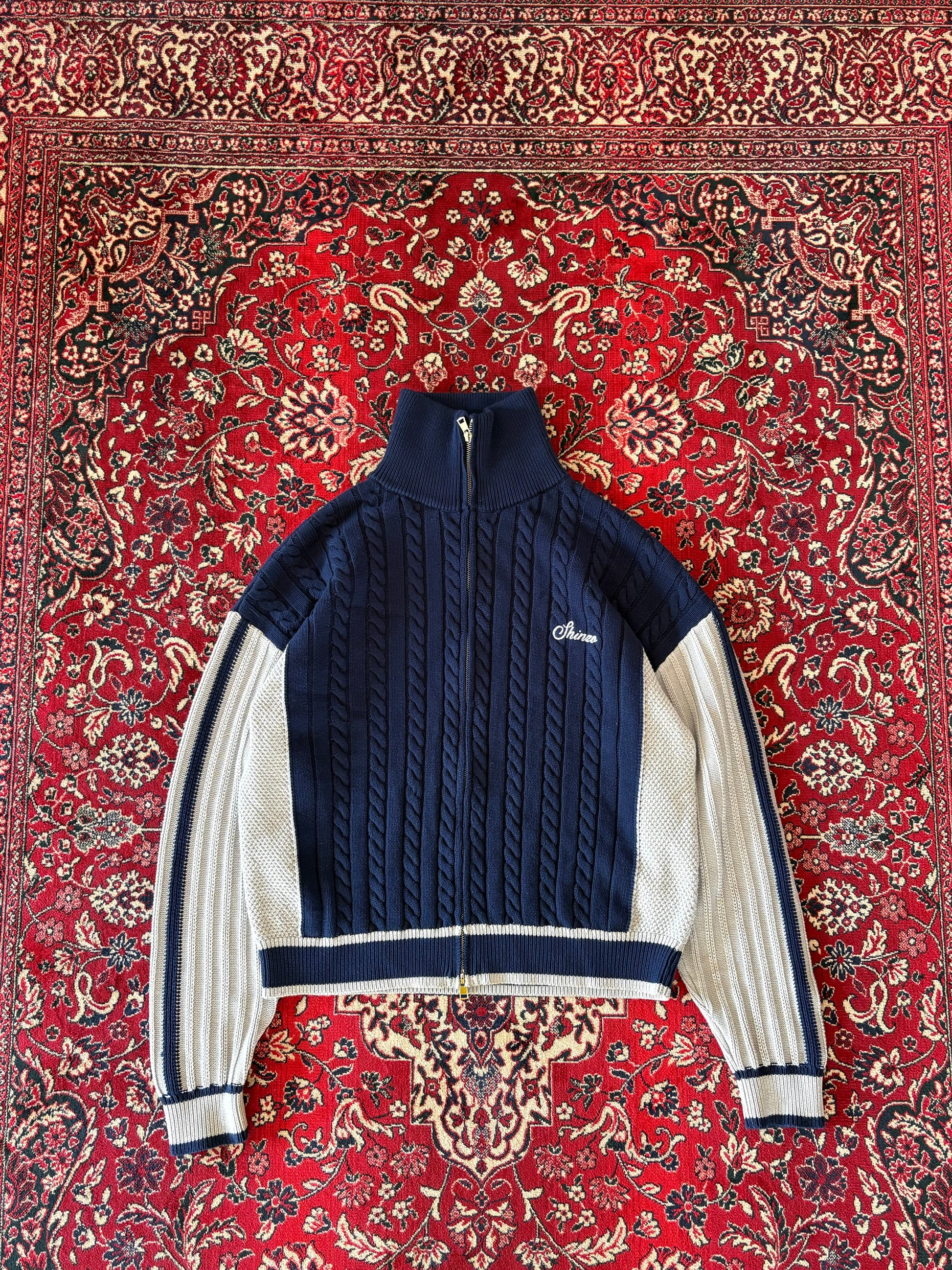 High Neck Navy/Off White Knitted Sweater