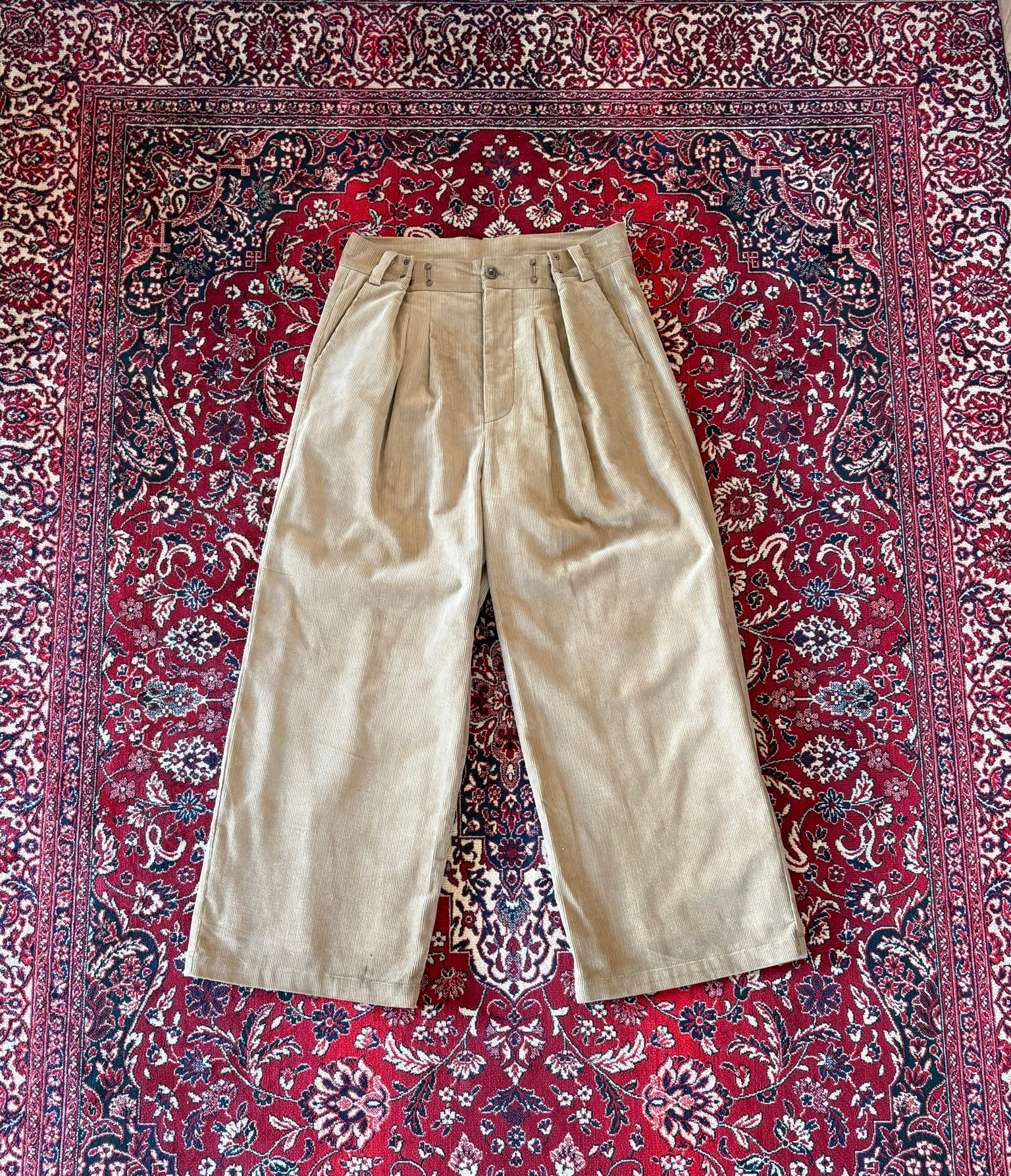 Khaki Corduroy Wide Leg Trousers