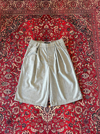Grey Wool Adjustable Pleated Shorts