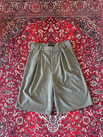Brown Adjustable Pleated Wool Shorts