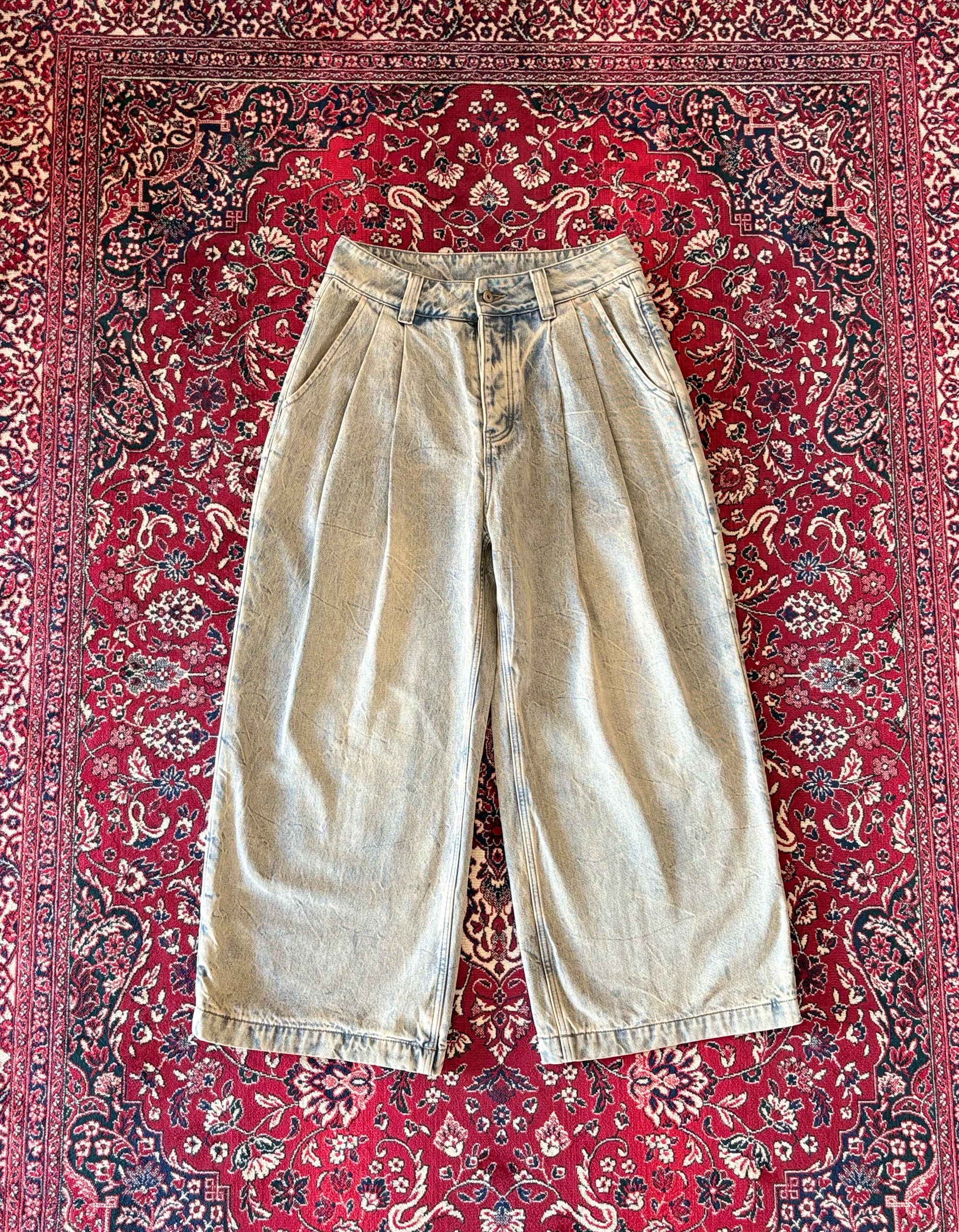 Sand Wash Pleated Selvedge Denim Trouser