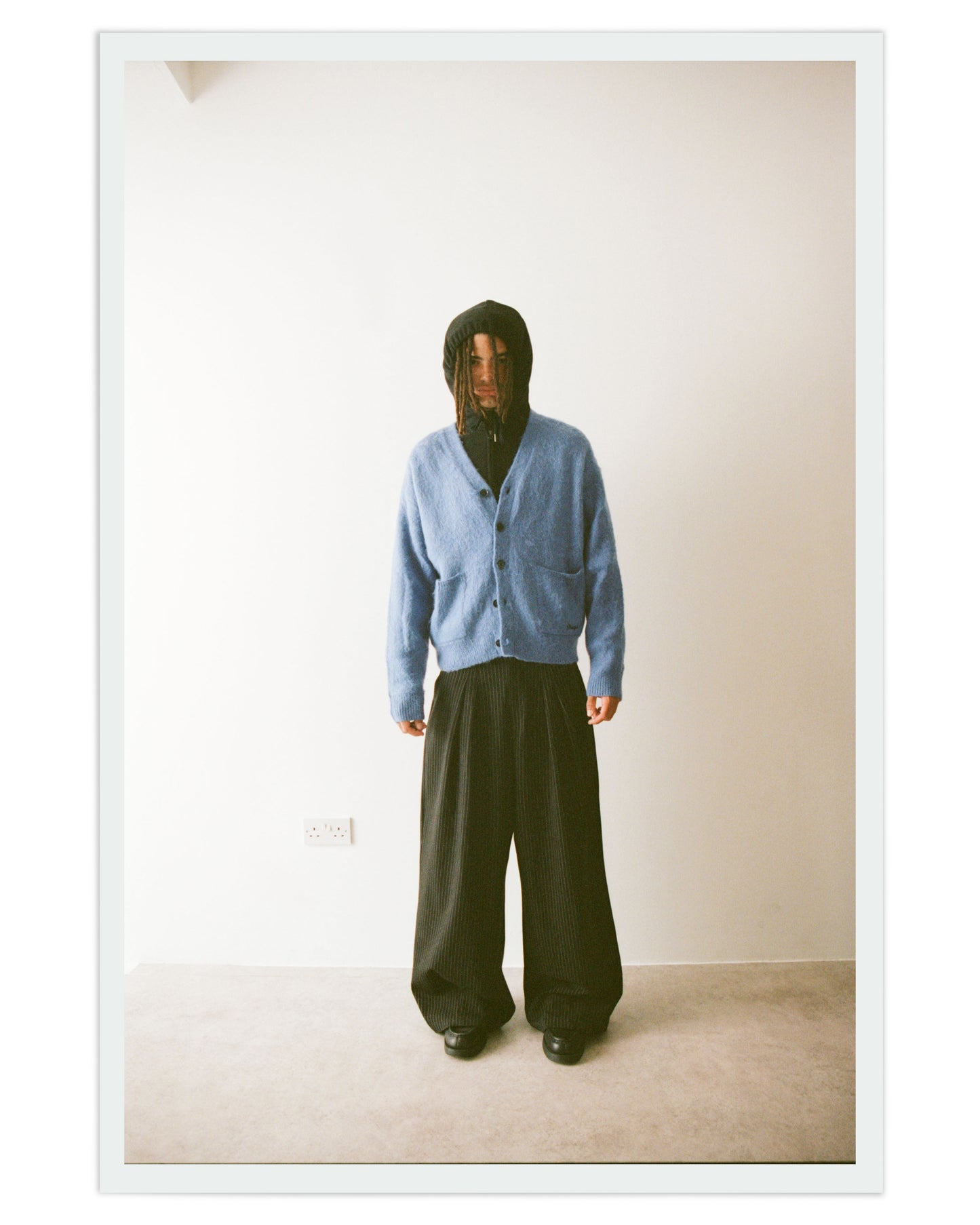 Ukiyo Black Pleated Wide Leg Pinstripe Pants