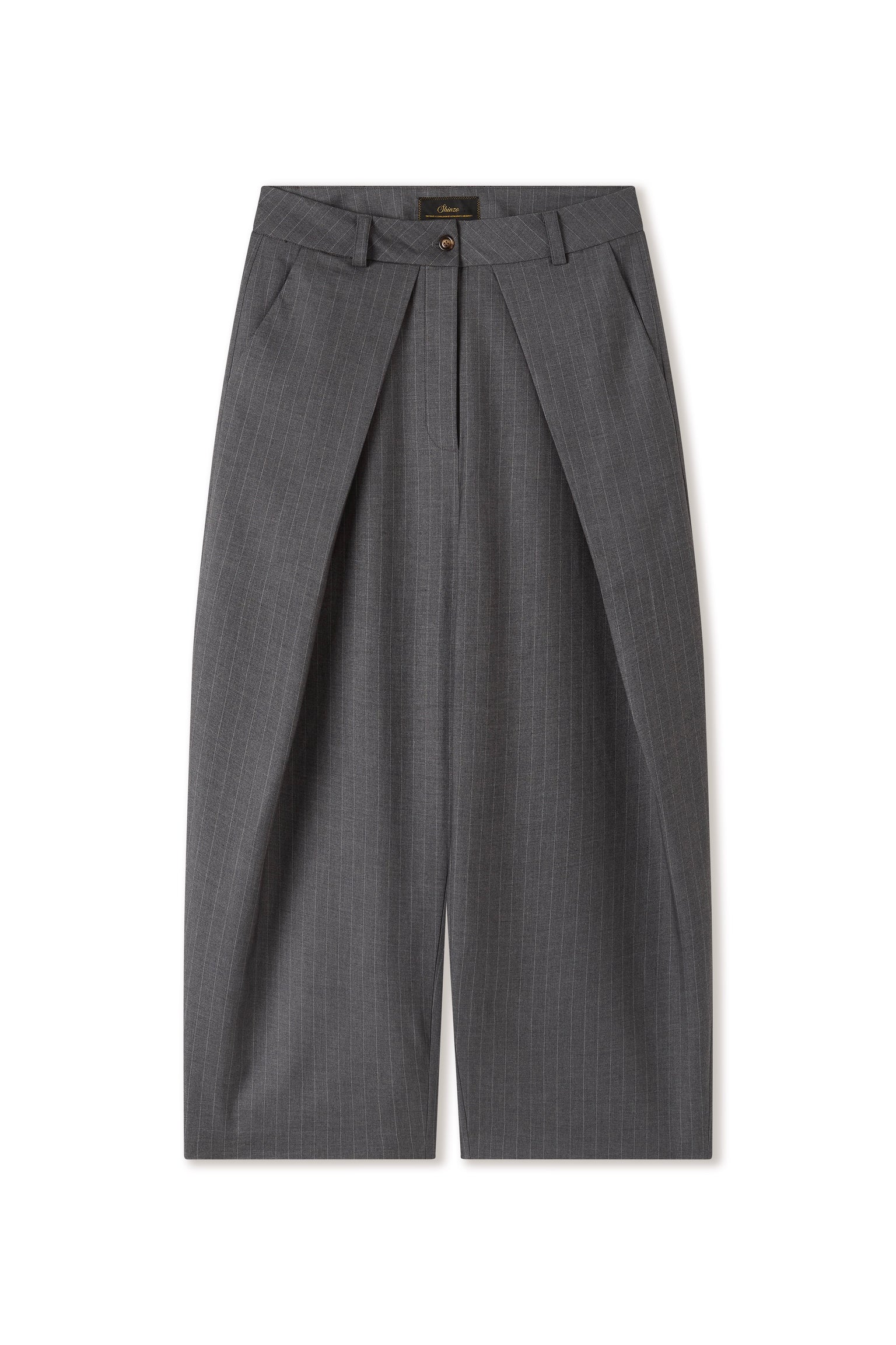 Sūtsu Wool Blend Granite Pinstripe Trousers