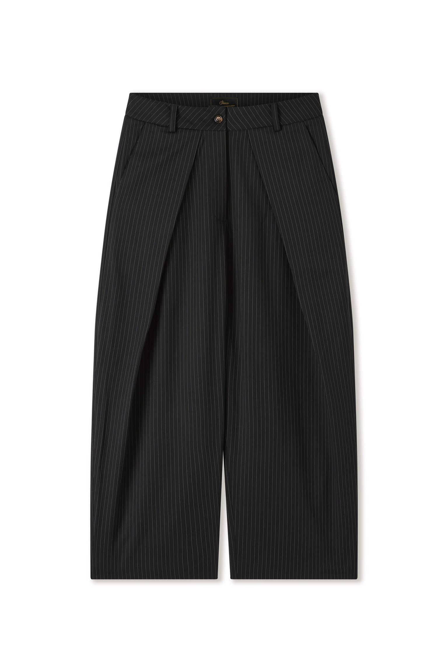 Sūtsu Wool Blend Black Pinstripe Trousers