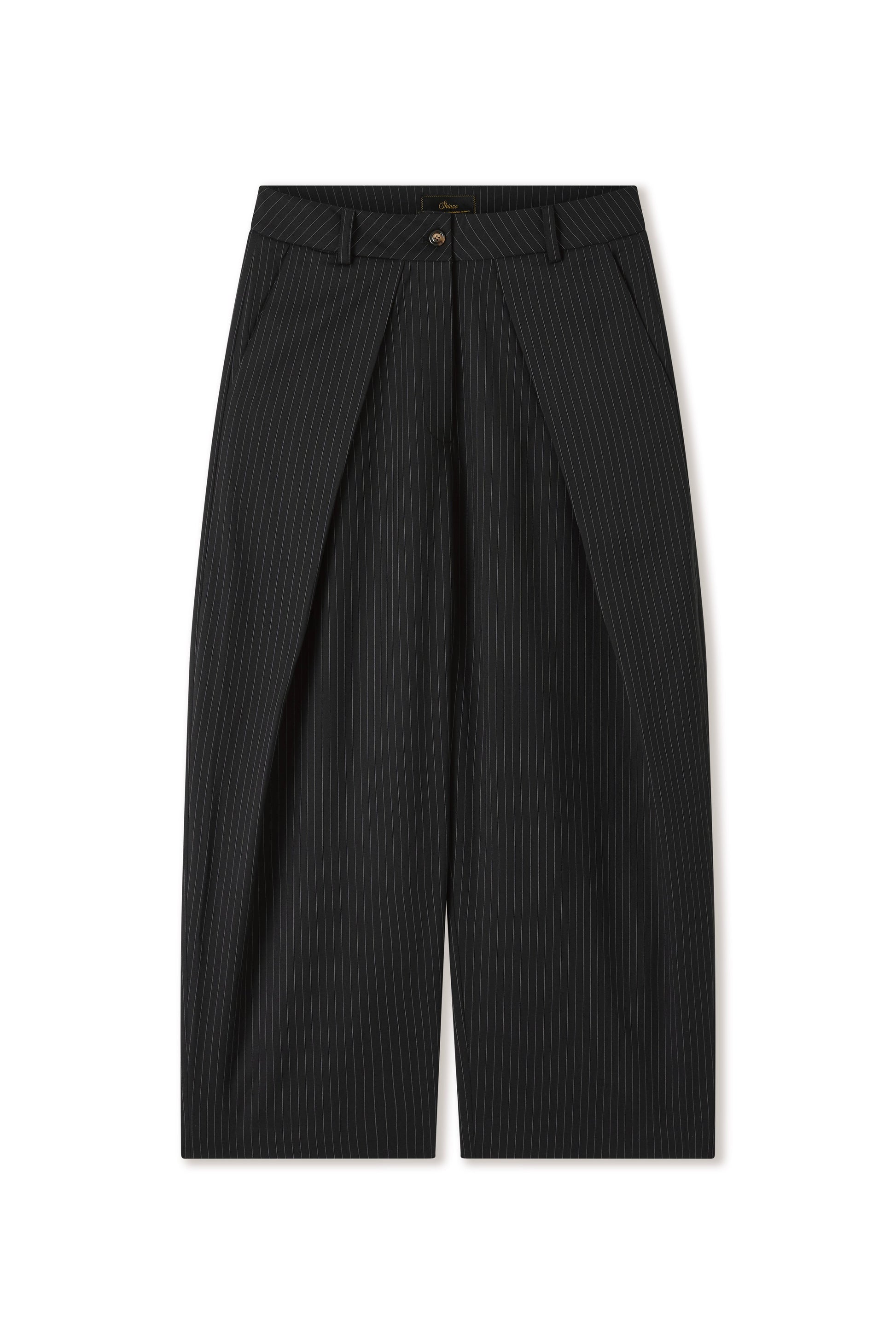 Sūtsu Wool Blend Black Pinstripe Trousers