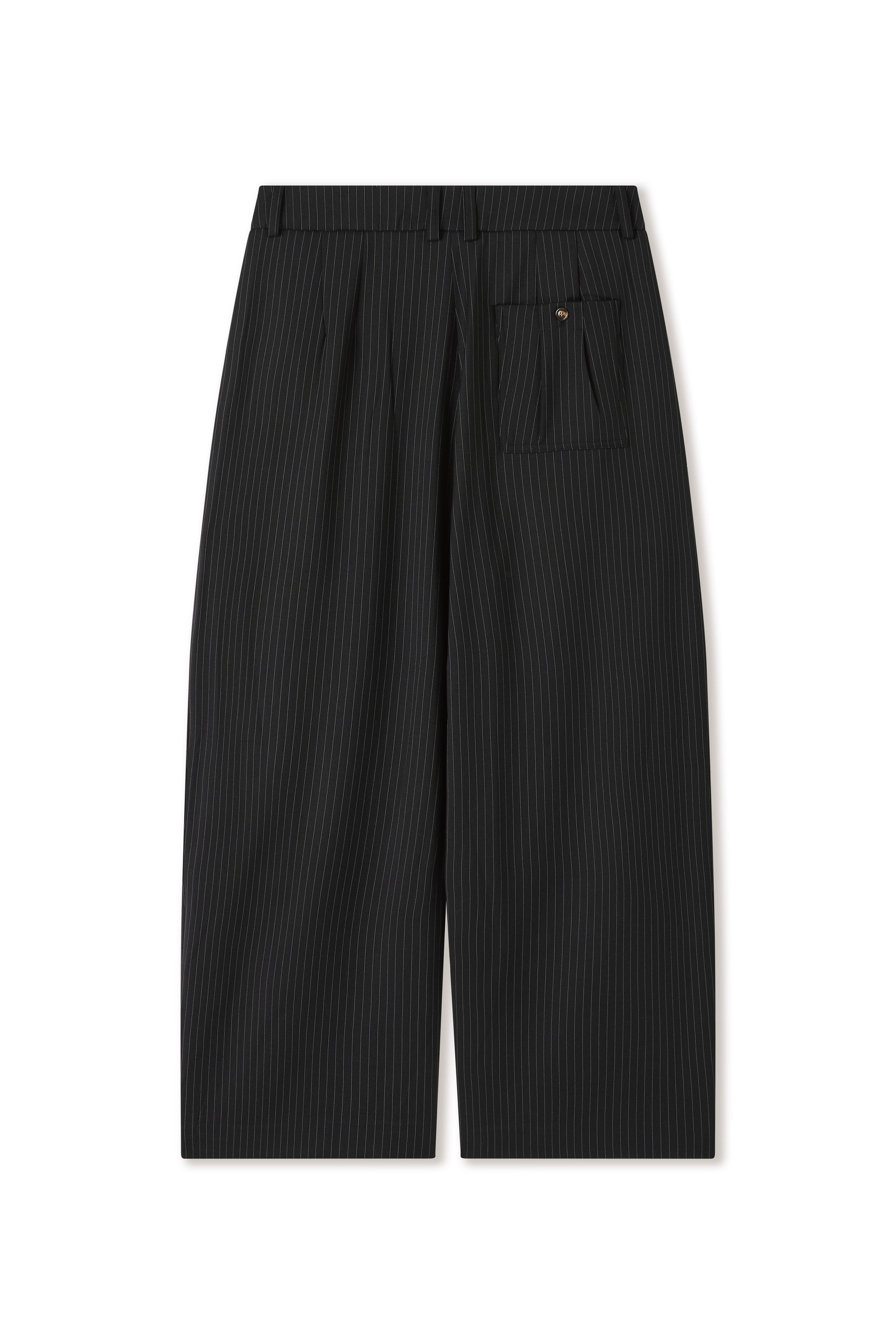 Sūtsu Wool Blend Black Pinstripe Trousers