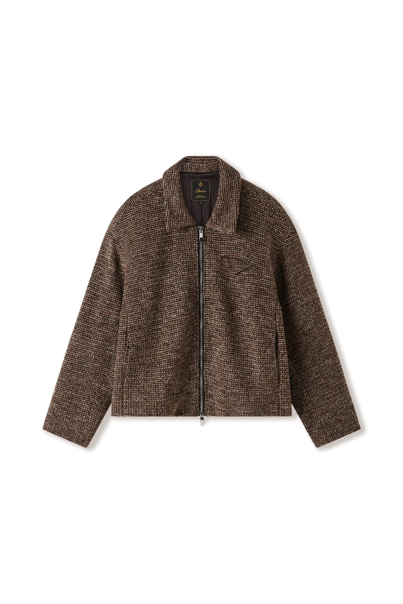 Brown Speckled Wool Zip Up Jacket