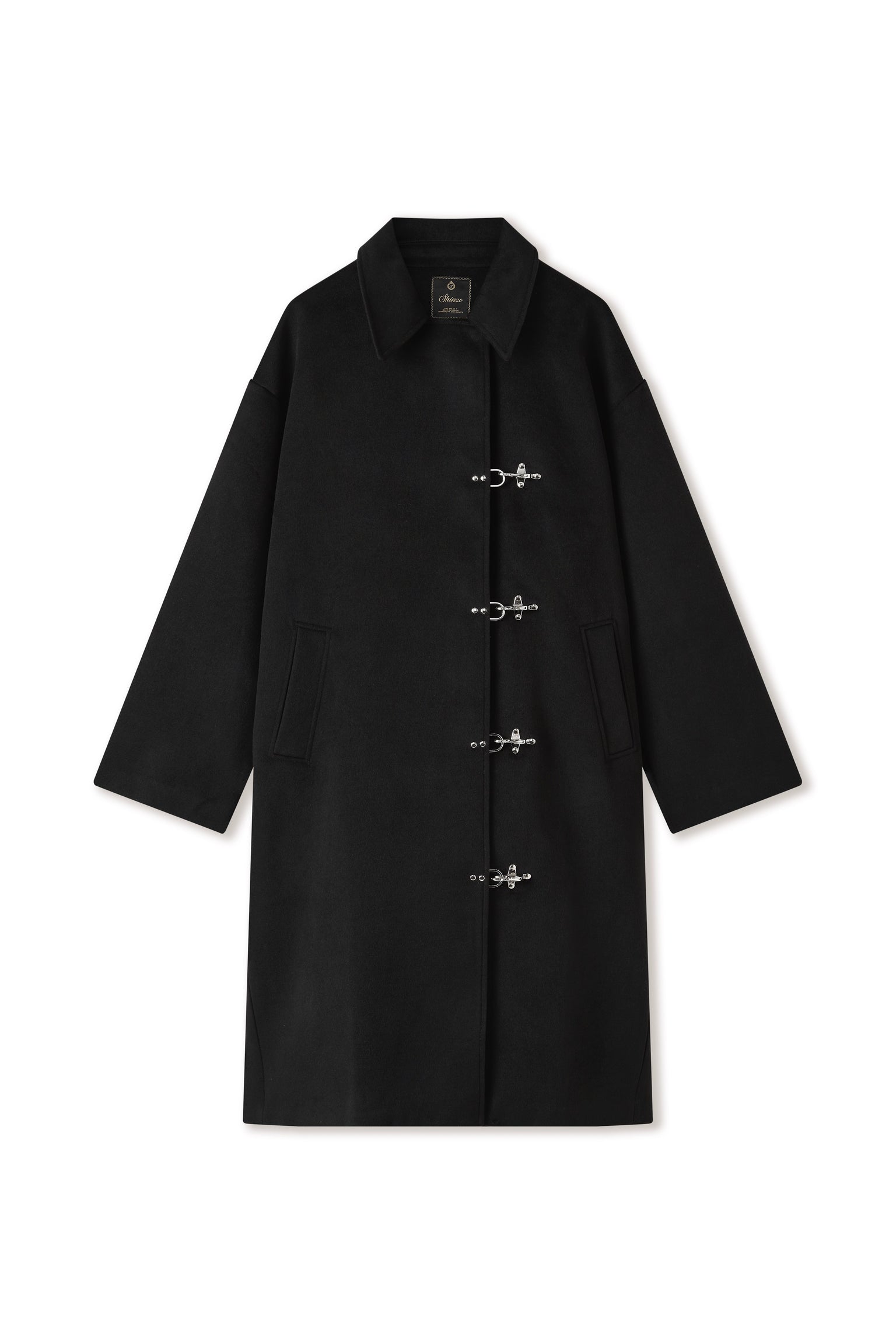 Black Wool Clasp Trench Coat