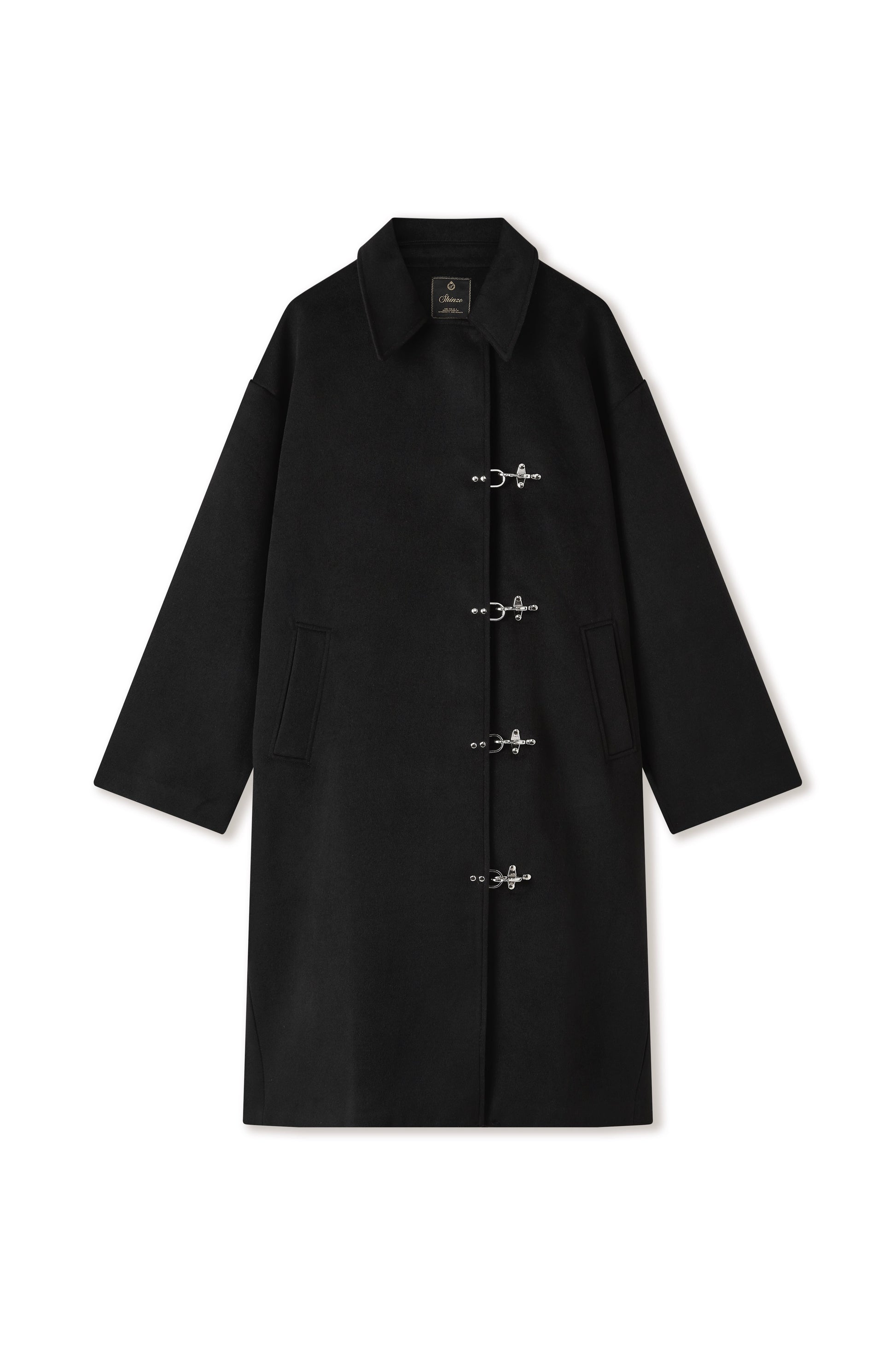 Black Wool Clasp Trench Coat