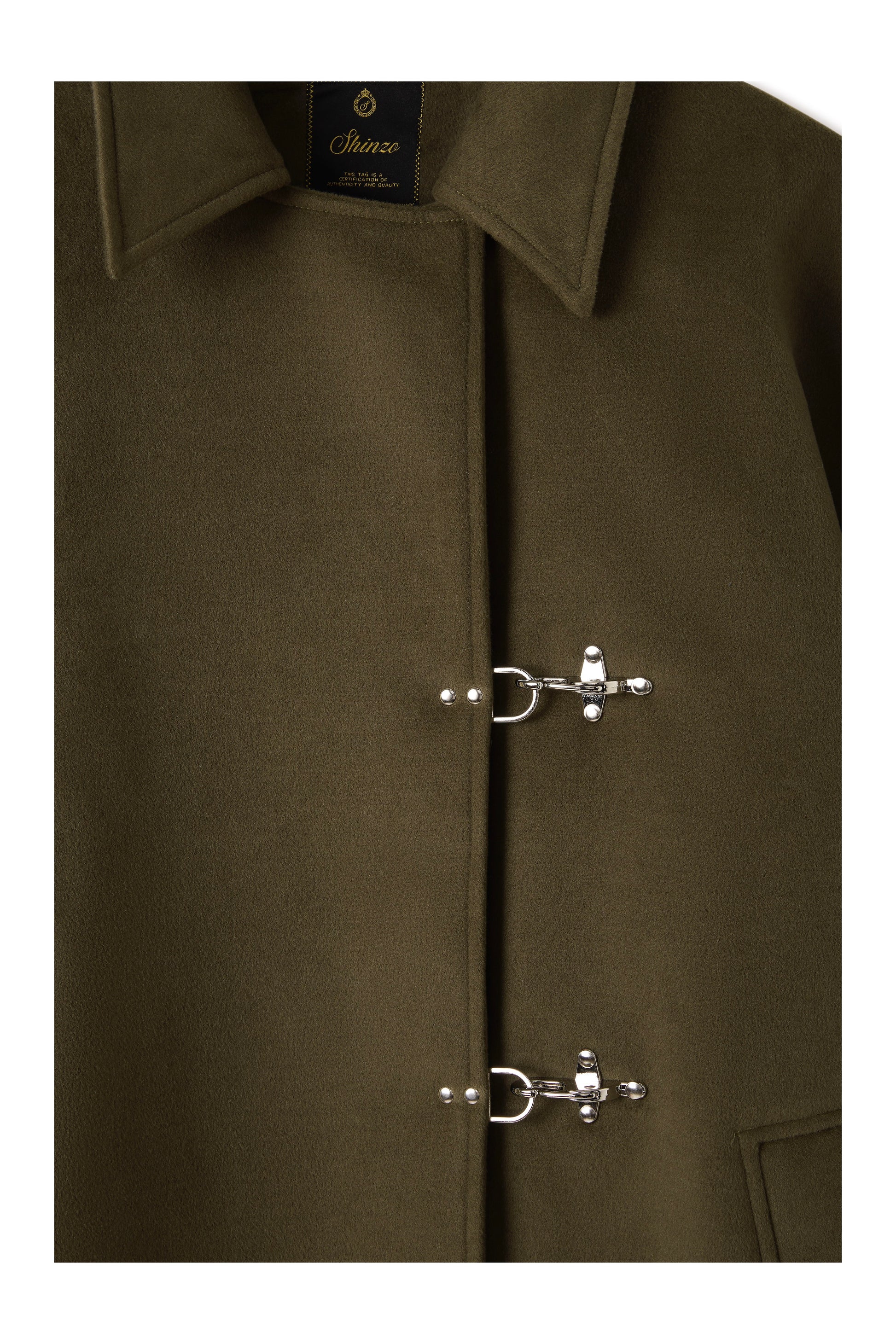 Green Wool Clasp Trench Coat