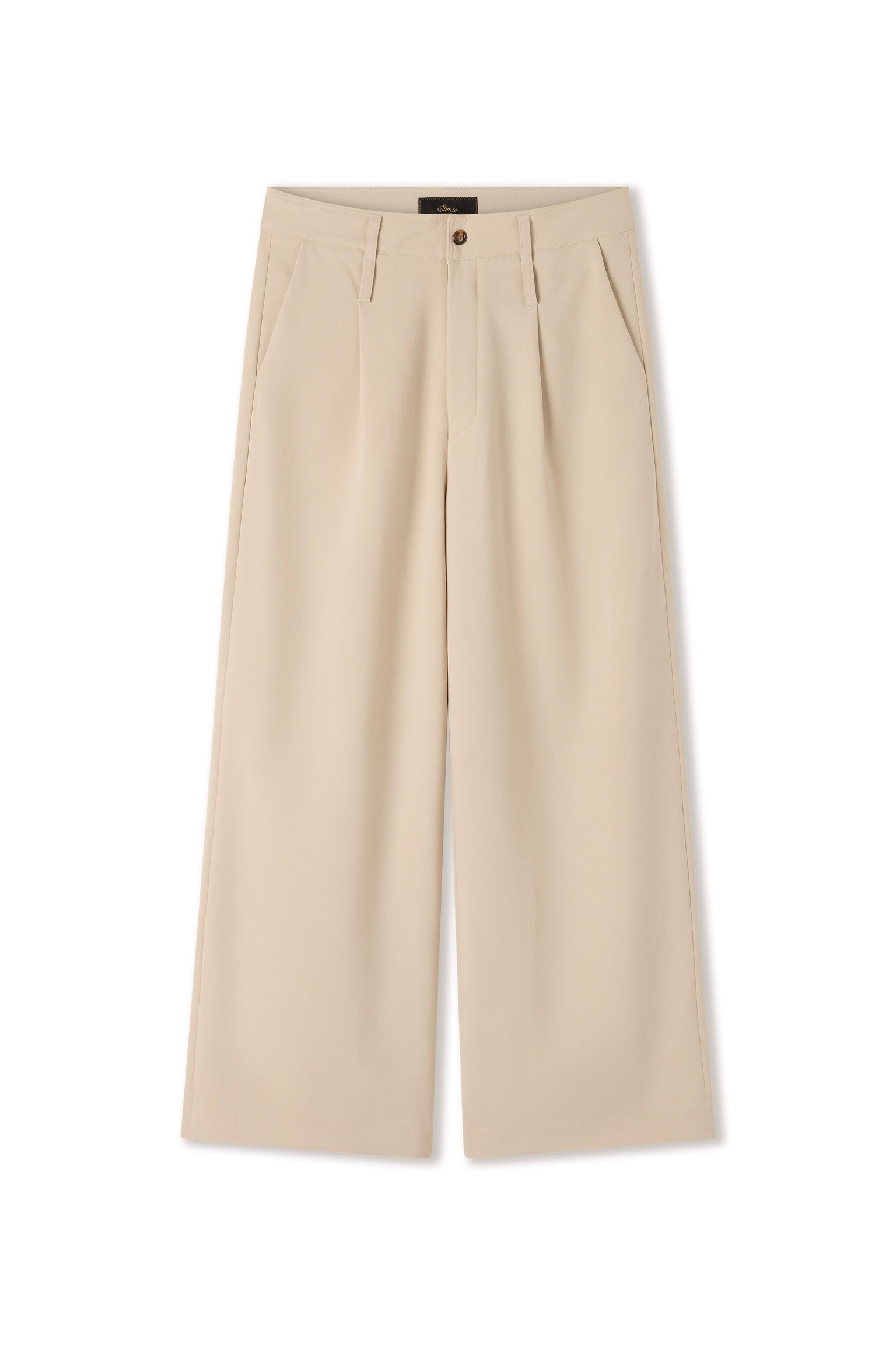 Double Waist Beige Wool Pants