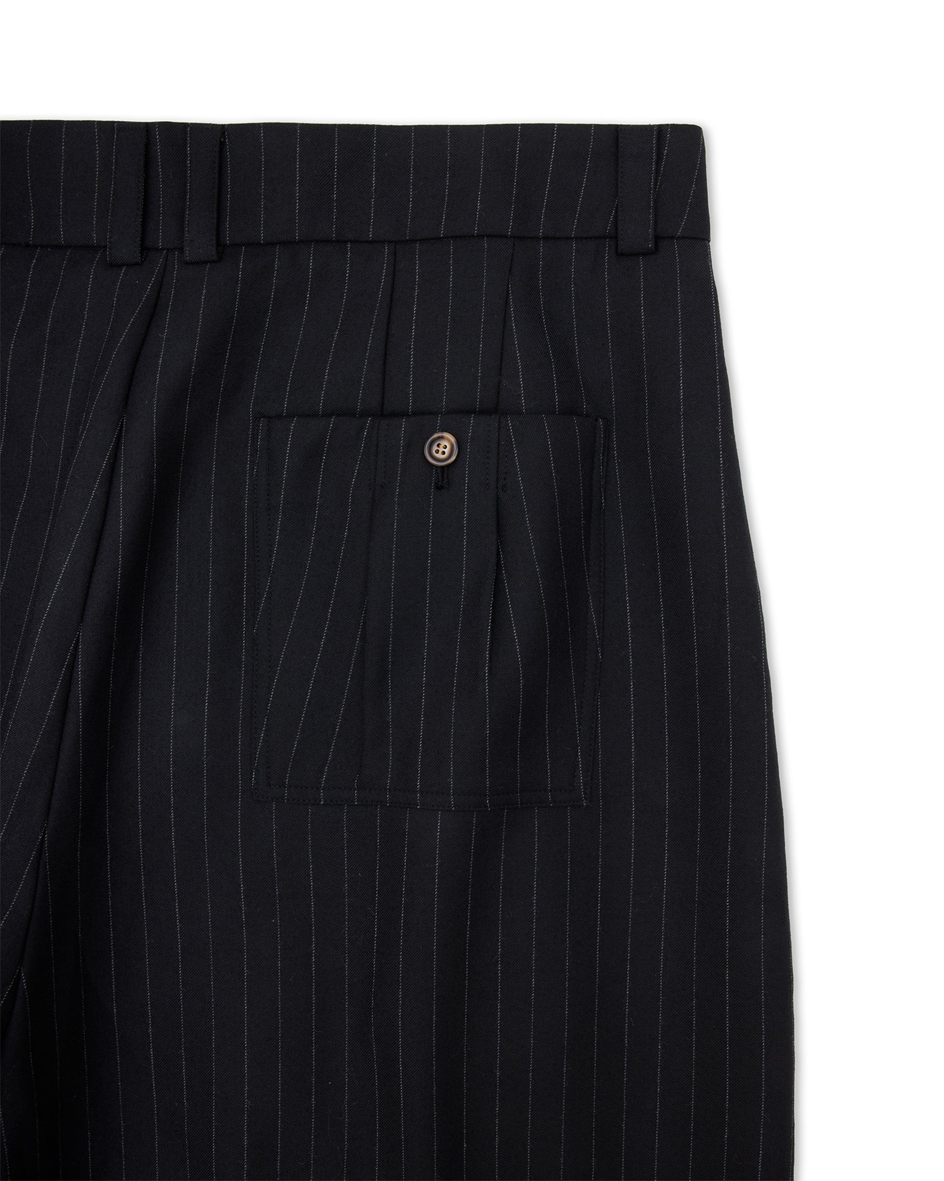 Sūtsu Wool Blend Black Pinstripe Trousers