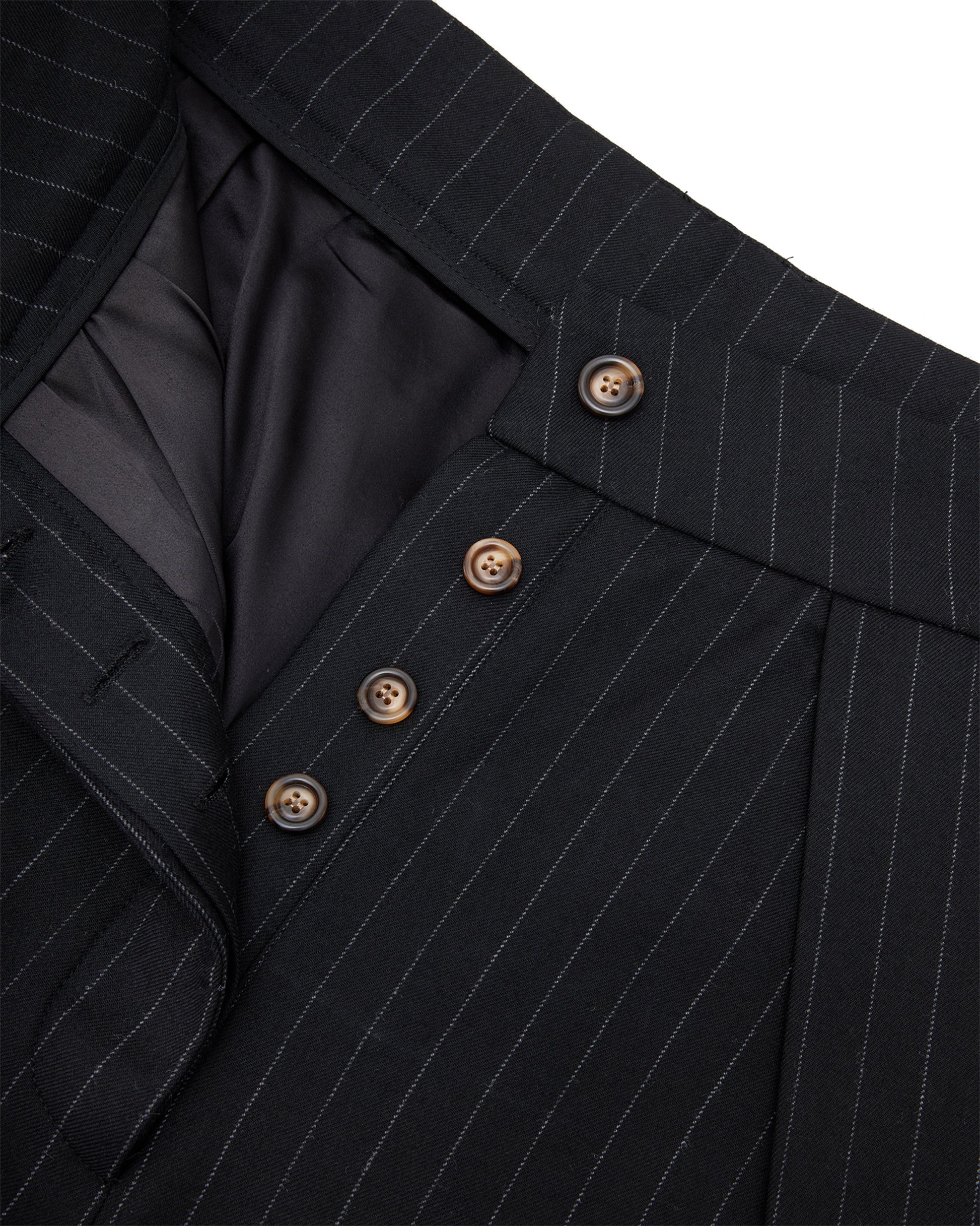 Sūtsu Wool Blend Black Pinstripe Trousers