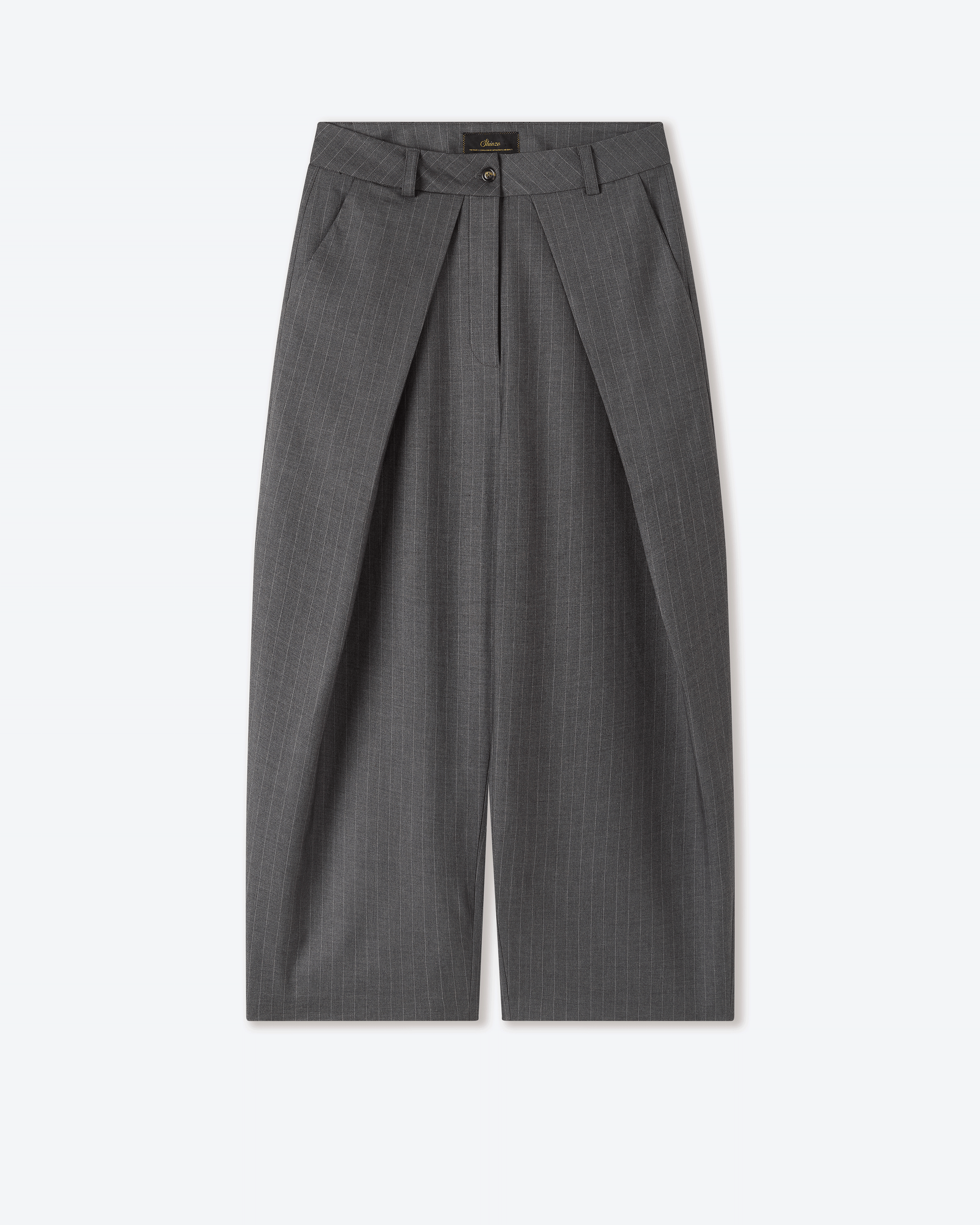 Sūtsu Wool Blend Granite Pinstripe Trousers