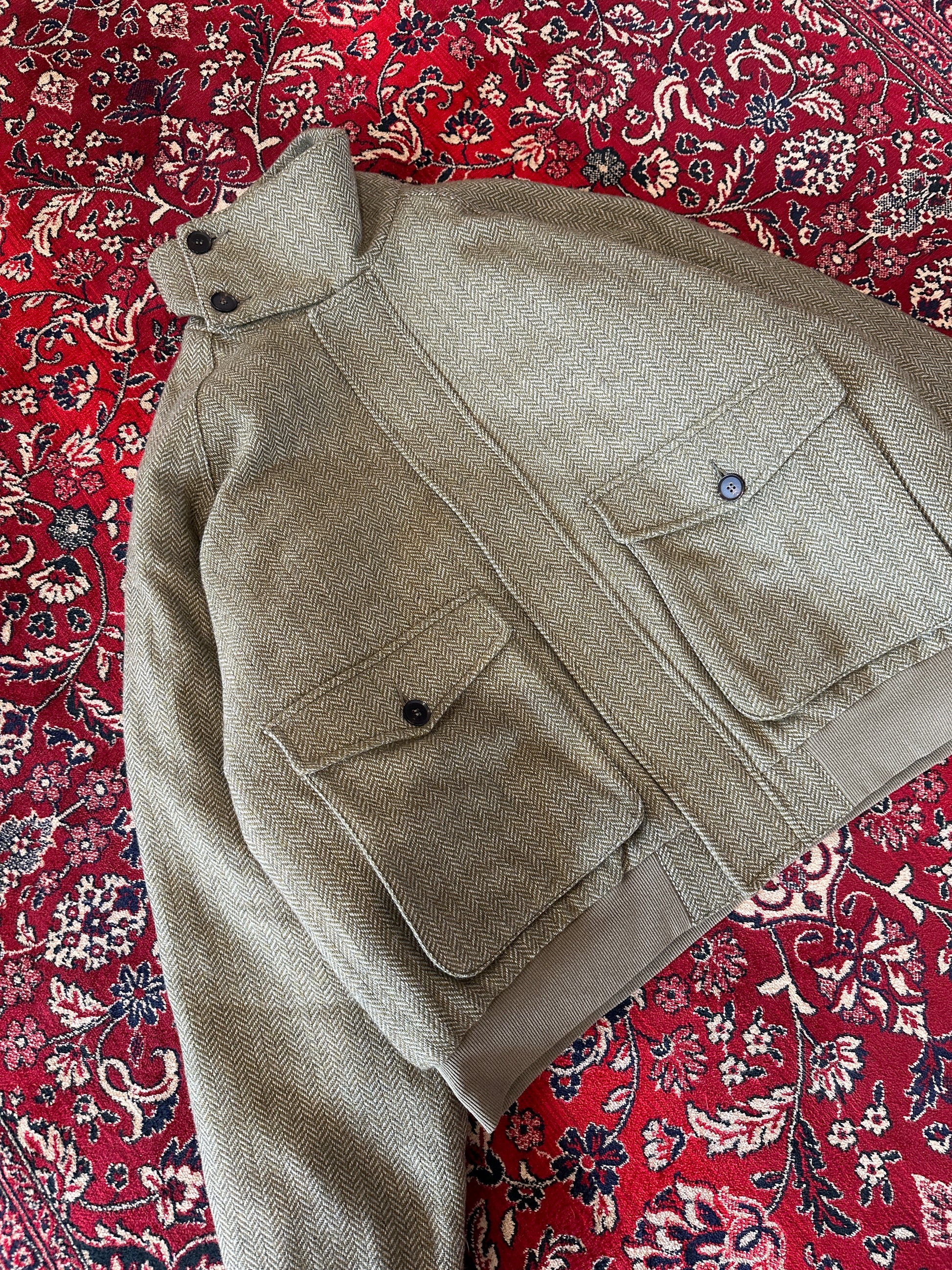 Green Herringbone Bomber detail