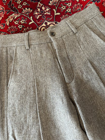 Brown Herringbone Shorts pleat
