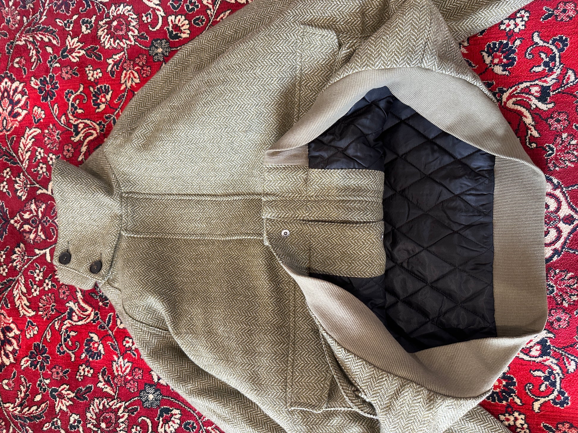 Green Herringbone Bomber buttons