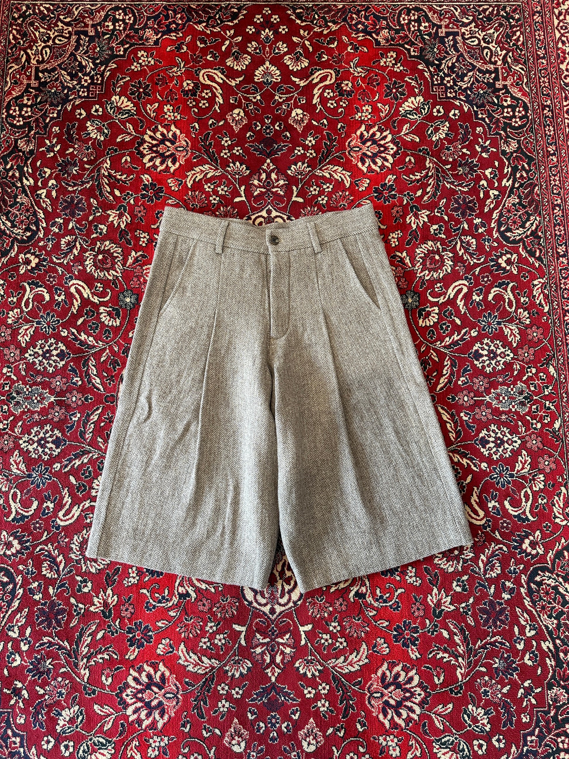 Brown Herringbone Shorts front