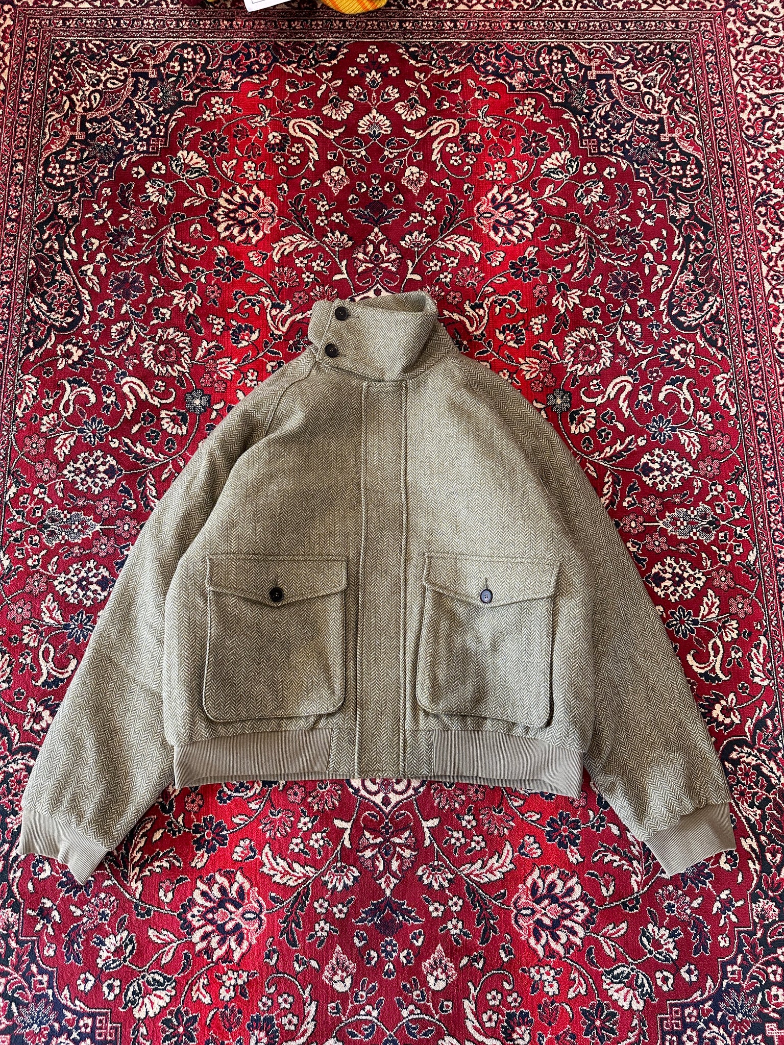 Green Herringbone Bomber front