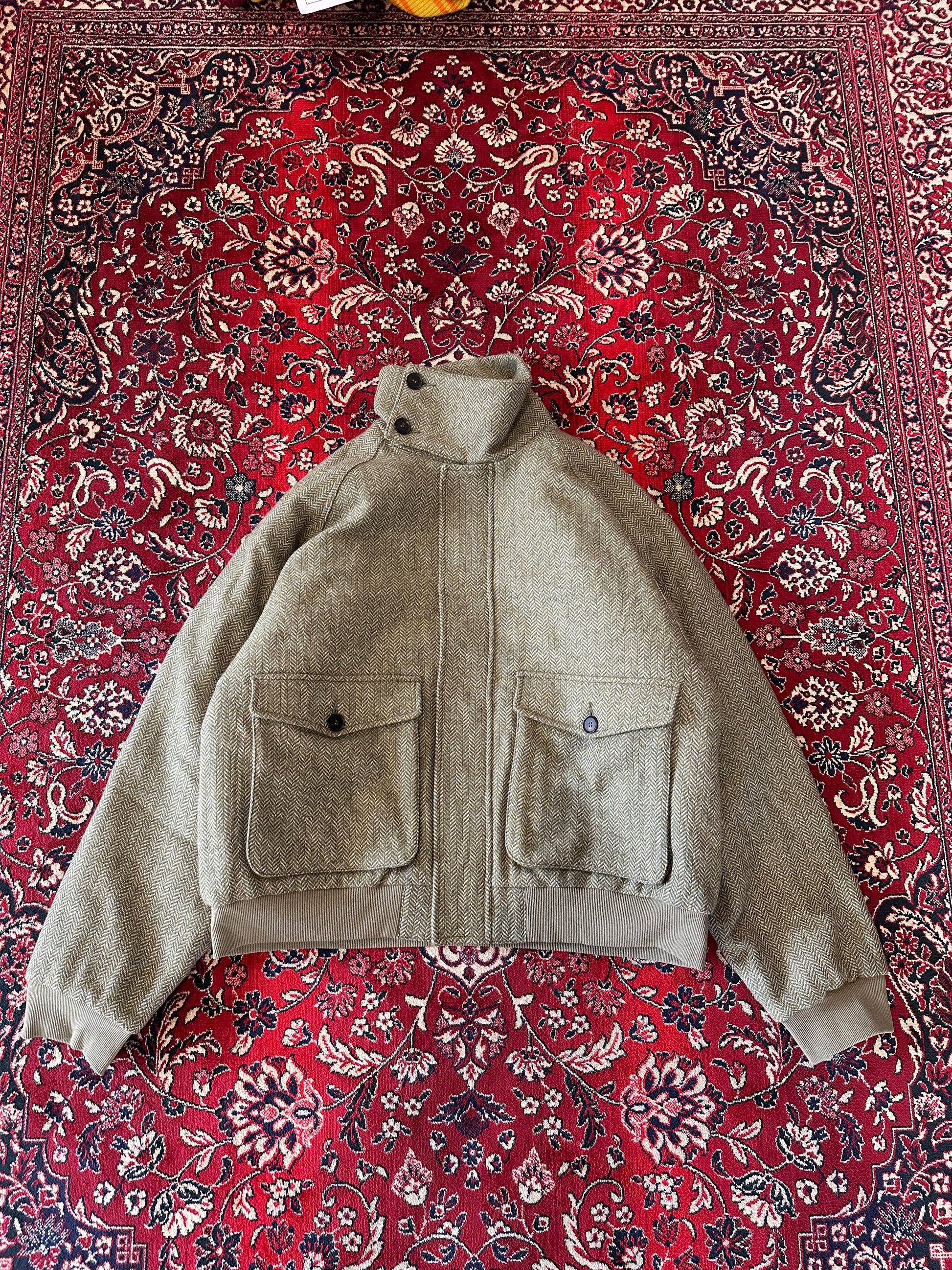 Green Herringbone Bomber front