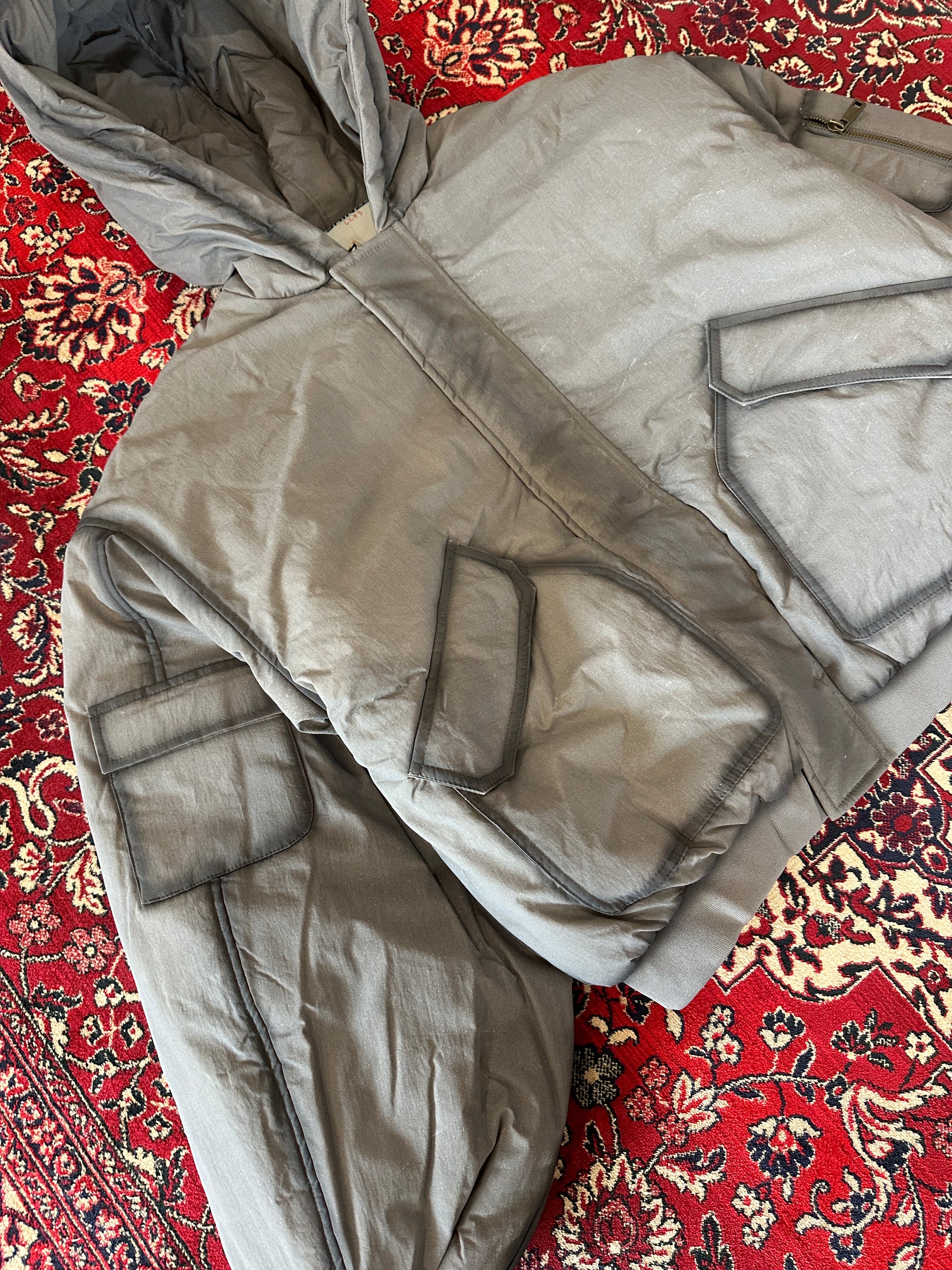 Grey Bomber Puffer Jacket detail