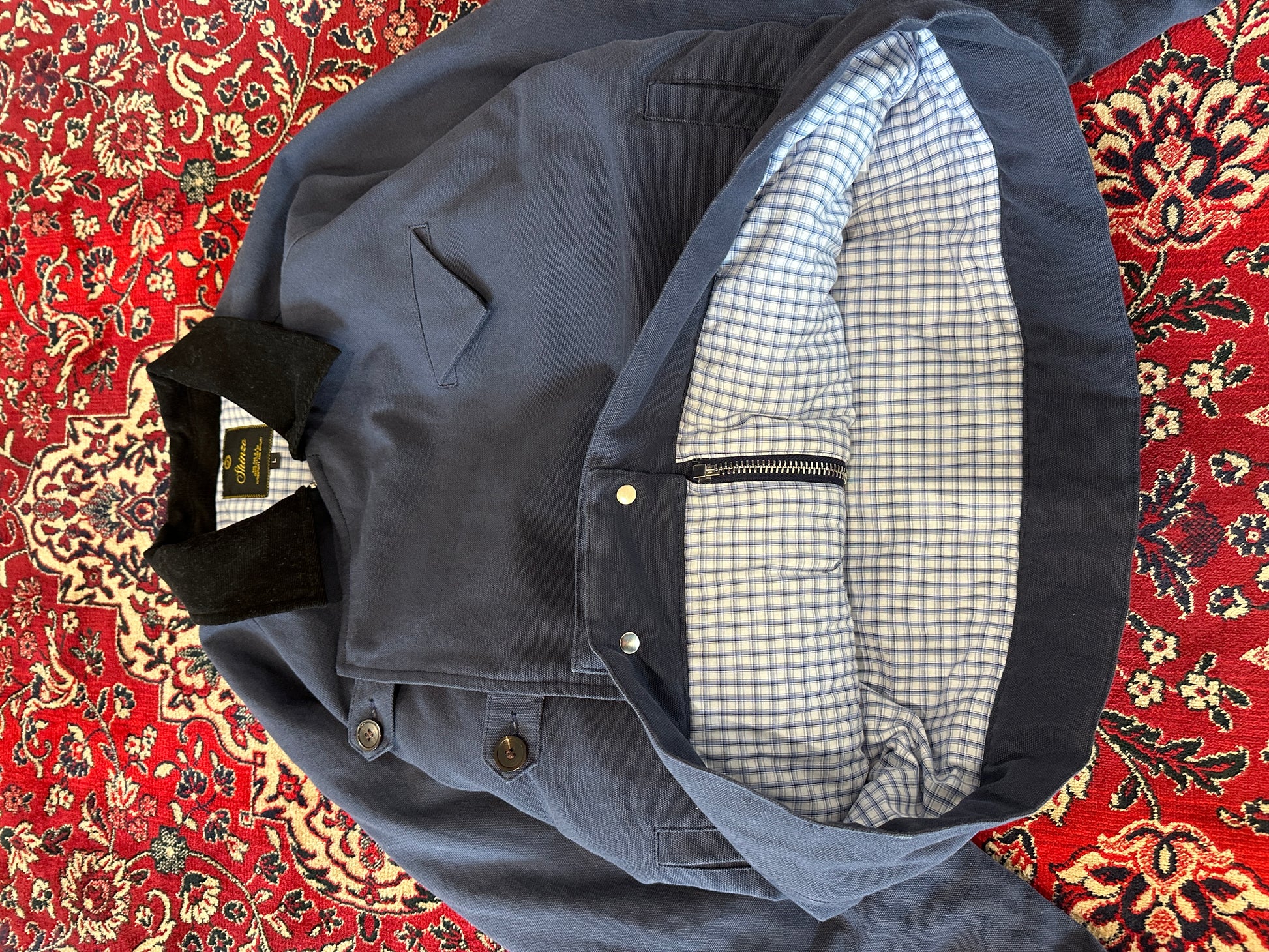 Navy Side Closure Canvas Jacket collar